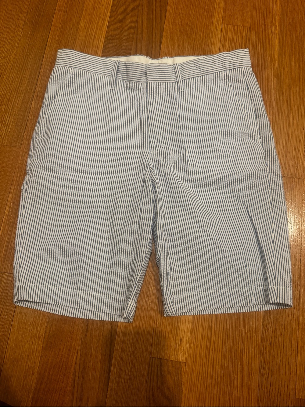 Crewcuts Blue and White Striped Flat-Front Shorts